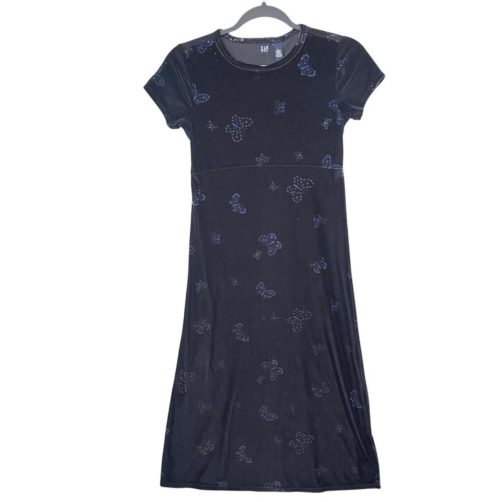 Vtg 90s GAP Kids Girls L Women XS Black Velvet Butterfly Dress Whimsigoth Fairy